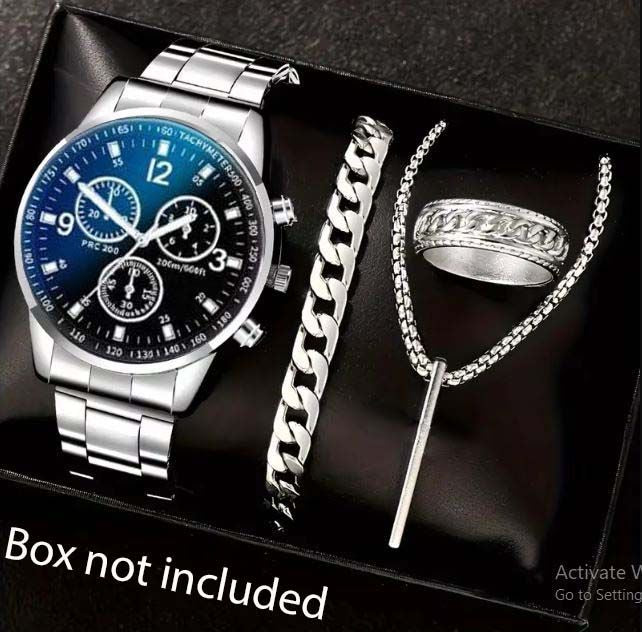 4 Pcs Golden Watch & Jewelry Set