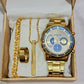 4 Pcs Golden Watch & Jewelry Set
