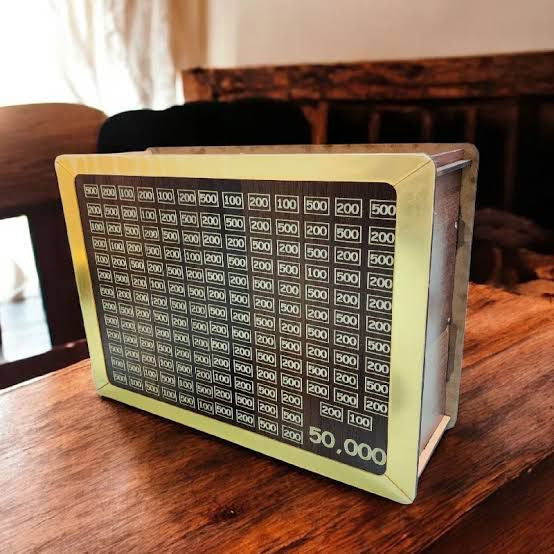 50,000 PKR Target Saving Box – Wooden Money Saving Box with Daily Saving Chart for Kids & Adults | Smart Money Box for Easy Savings