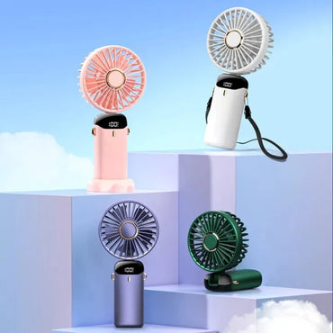 5-Speed USB Rechargeable Mini Handheld Fan – Foldable Portable Neck Fan with Display & Phone Stand