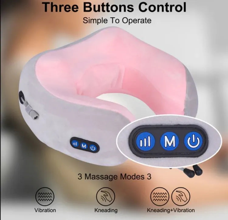 U-Shaped Neck Massager Pillow – USB Rechargeable Cervical & Shoulder Relaxation Support for Home, Car & Travel