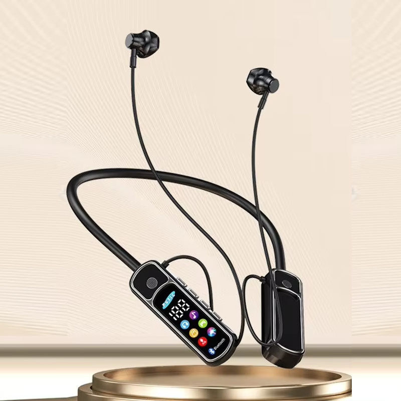 Bluetooth 5.4 Wireless Neckband Earphones – Voice Changer, ENC Noise Cancellation, LED Display & 50H Playtime