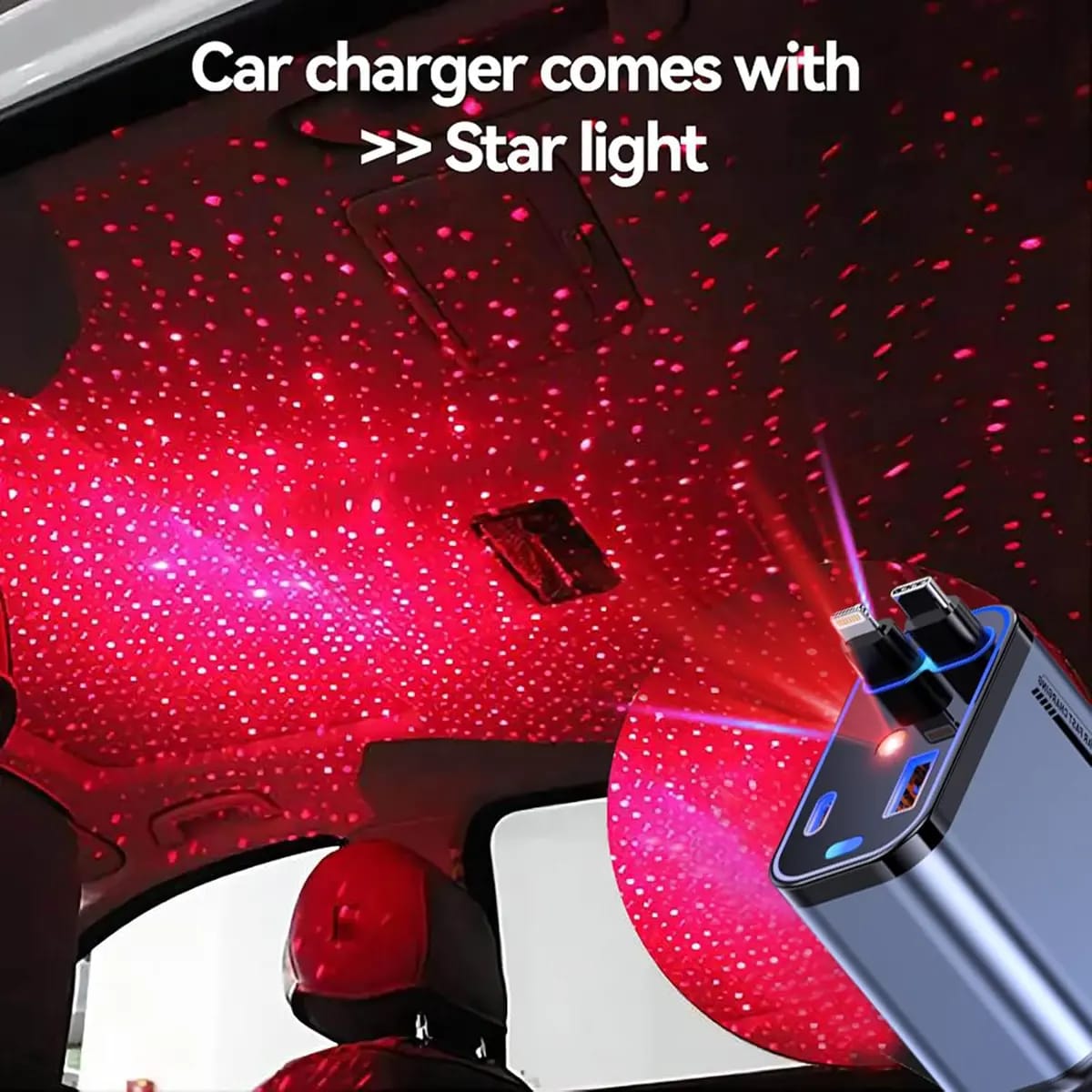 4-in-1 Fast Charging USB-C Car Adapter with LED Light – Multi-Port Power Charger for Travel