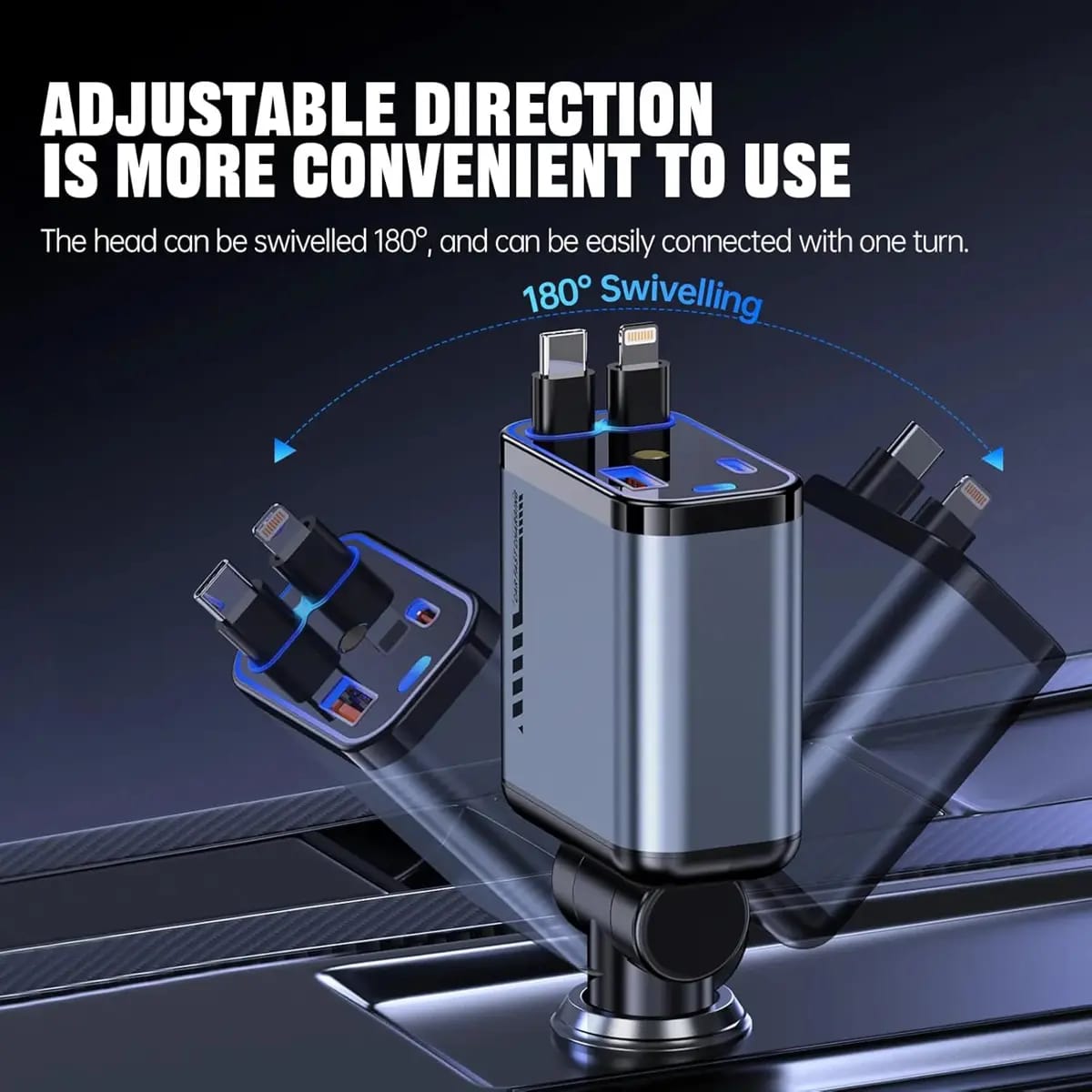 4-in-1 Fast Charging USB-C Car Adapter with LED Light – Multi-Port Power Charger for Travel