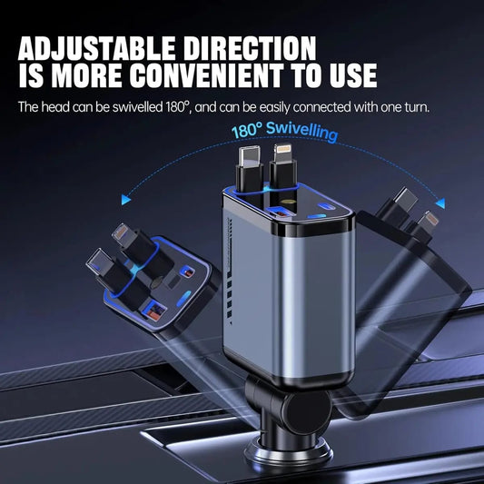 4-in-1 Fast Charging USB-C Car Adapter with LED Light – Multi-Port Power Charger for Travel