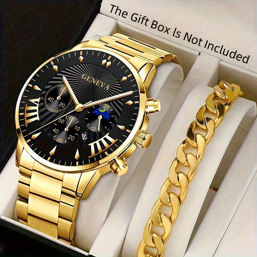 Pack of 2 Fashion Mens Stainless Steel Watches Wristwatch Calendar Luminous Clock Men Business Casual Watch