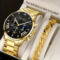 Pack of 2 Fashion Mens Stainless Steel Watches Wristwatch Calendar Luminous Clock Men Business Casual Watch