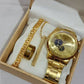 4 Pcs Golden Watch & Jewelry Set