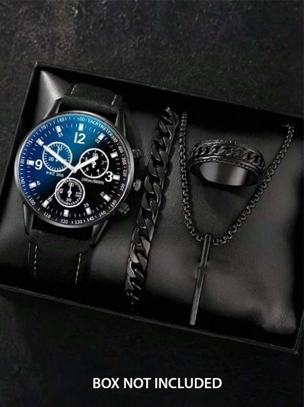 4 Pcs Golden Watch & Jewelry Set