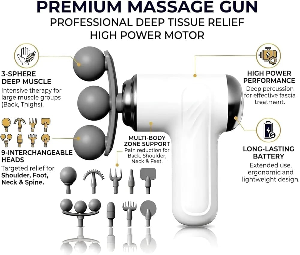 Bluaid BLD-100 Massage Gun – 9 Massage Heads | Rechargeable Deep Tissue Massager