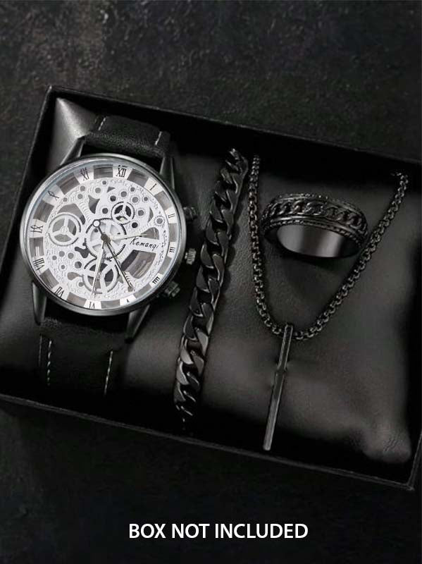 4 Pcs Golden Watch & Jewelry Set