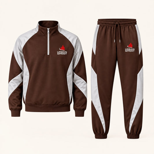 Men's Brown & Grey Half-Zip Tracksuit Set | Urban Sprint